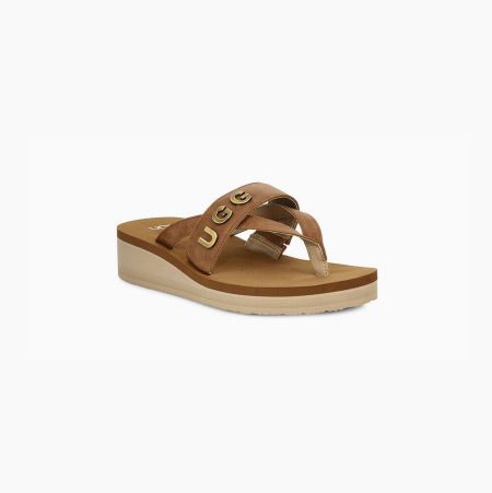 UGG Luna Logo Charm Brown Sandals for Women (RNWS84197)